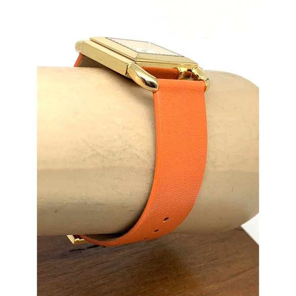 Tory Burch Women\'s Watch TBW7201 Quartz Tank Cream Dial Gold Orange Leather Band